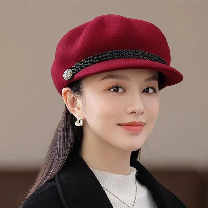 八角帽女羊毛时尚羊毛