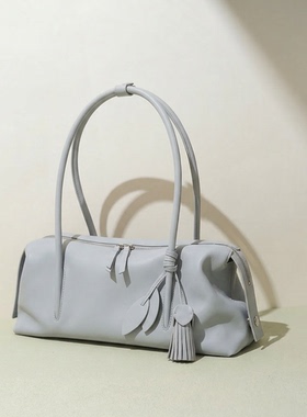 HEBAOBAO新品长柄波士顿女包2026新款反绒头层牛皮肩腋下法棍包