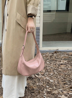 HEBAOBAO新品植鞣牛皮弯月包女2026新款春夏月牙包单肩斜挎包女包