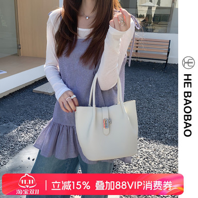 HEBAOBAO新品头层牛皮hobo水桶包2026新款女包百搭通勤斜挎单肩包