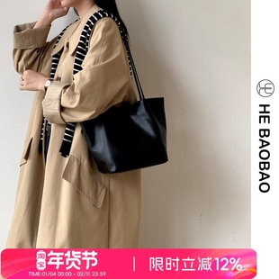 HEBAOBAO新品头层羊皮托特包2025新款托特包hobo单肩手提女包方包