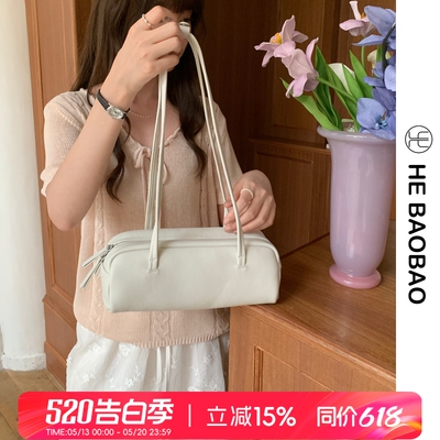 HEBAOBAO新品牛皮hobo腋下长条包2026春夏新款百搭法棍小包女包