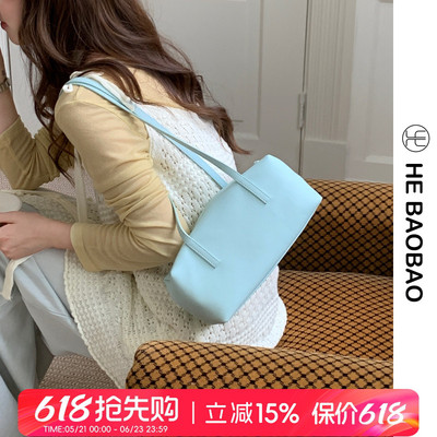 HEBAOBAO新品牛皮hobo包2026春夏新款百搭腋下长条包枕头小包女包