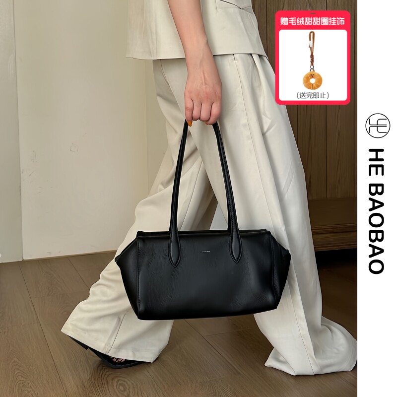 HEBAOBAO新款2026头层牛皮大容量枕头包小众设计单肩包女手提包
