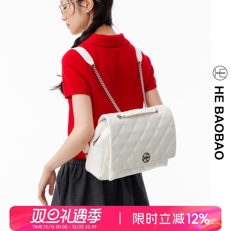 HEBAOBAO双肩包原创小香风菱格链条单肩女包百搭休闲背包大容量