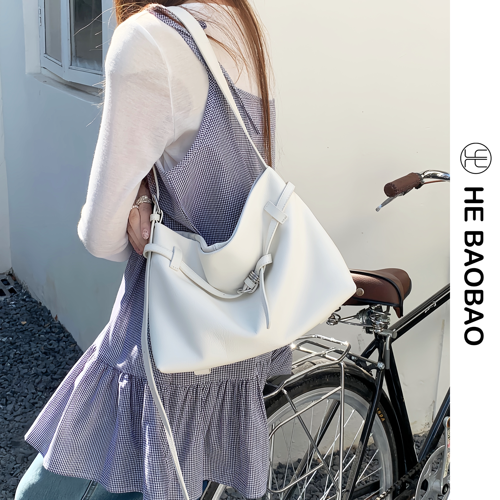 HEBAOBAO新品头层牛皮颈纹hobo包2026新款春夏女包通勤斜挎单肩包