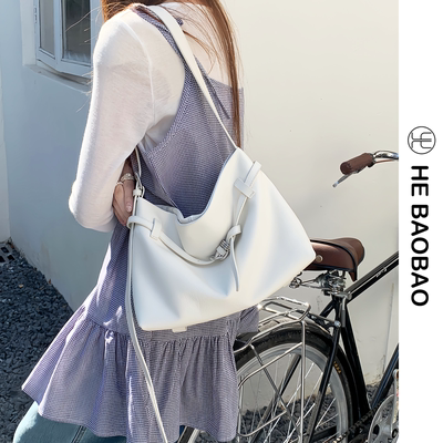 HEBAOBAO新品头层牛皮颈纹hobo包2026新款春夏女包通勤斜挎单肩包