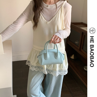 HEBAOBAO新品 春夏保龄斜挎包球手拎手机女包 真皮小包2026新款