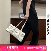 HEBAOBAO 新款 2025头层牛皮长型法棍包小众设计单肩包女手提包包
