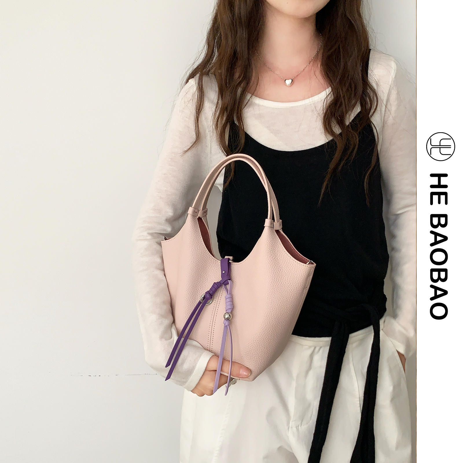 HEBAOBAO新款2026春夏上新牛皮手提包菜篮子头层牛皮单肩斜挎女包