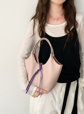 HEBAOBAO新款2026春夏上新牛皮手提包菜篮子头层牛皮单肩斜挎女包