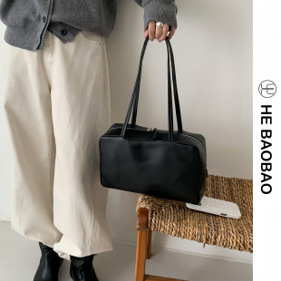 HEBAOBAO新品头层羊皮波士顿包2026新款女包百搭保龄球手提斜挎包