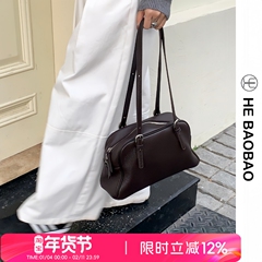 HEBAOBAO新品头层牛皮波士顿包2026新款女包百搭保龄球手提斜挎包