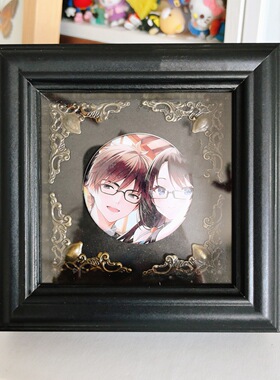 欧式玻璃黑色相框中空立体谷子谷美吧唧展示框木质画框装裱框架