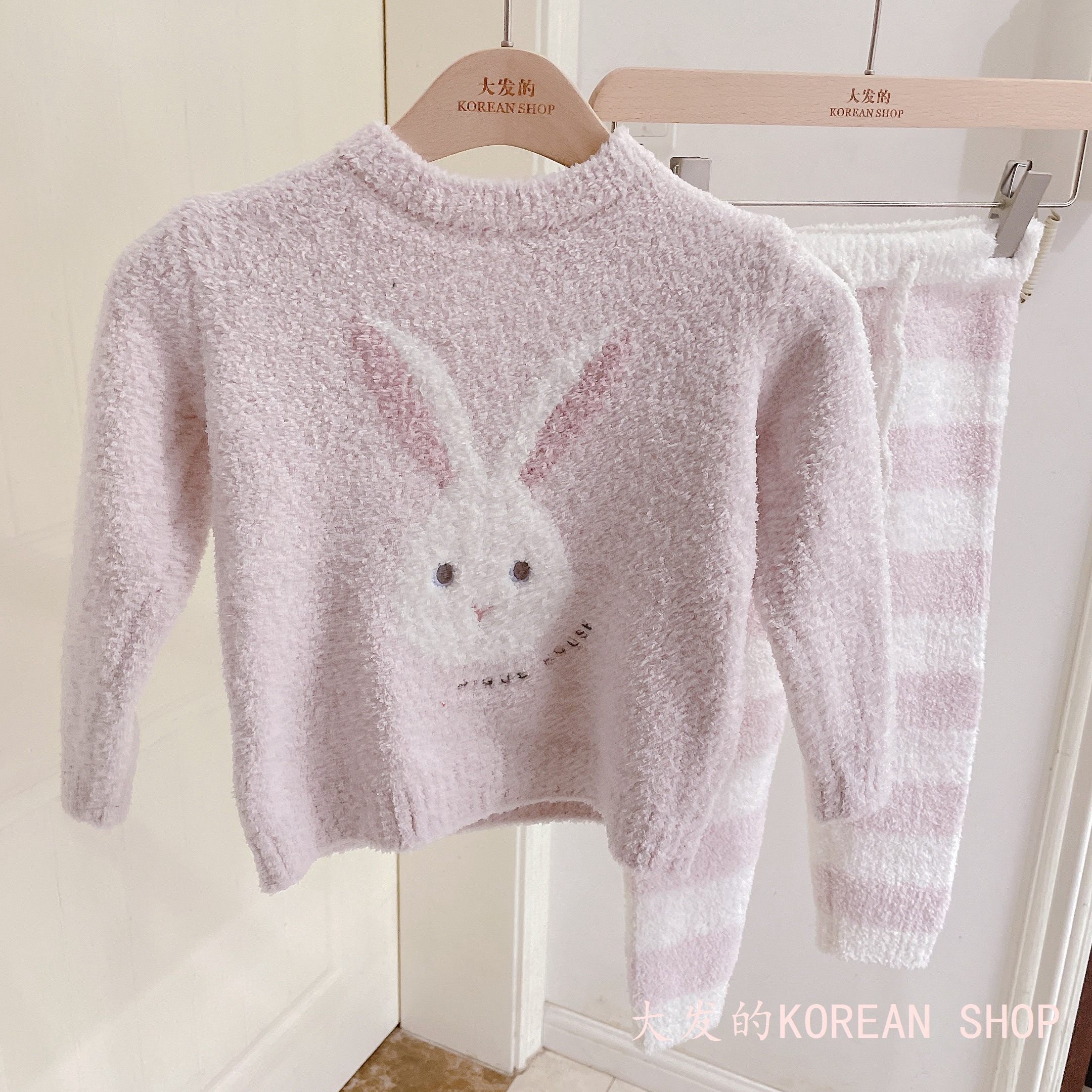JAPANESE AUTUMN AND WINTER CHILDRENS RABBIT PAJAMAS CUTE SOFT LOUNGEWEAR SET THICK WARM BABY LOUNGEWEAR