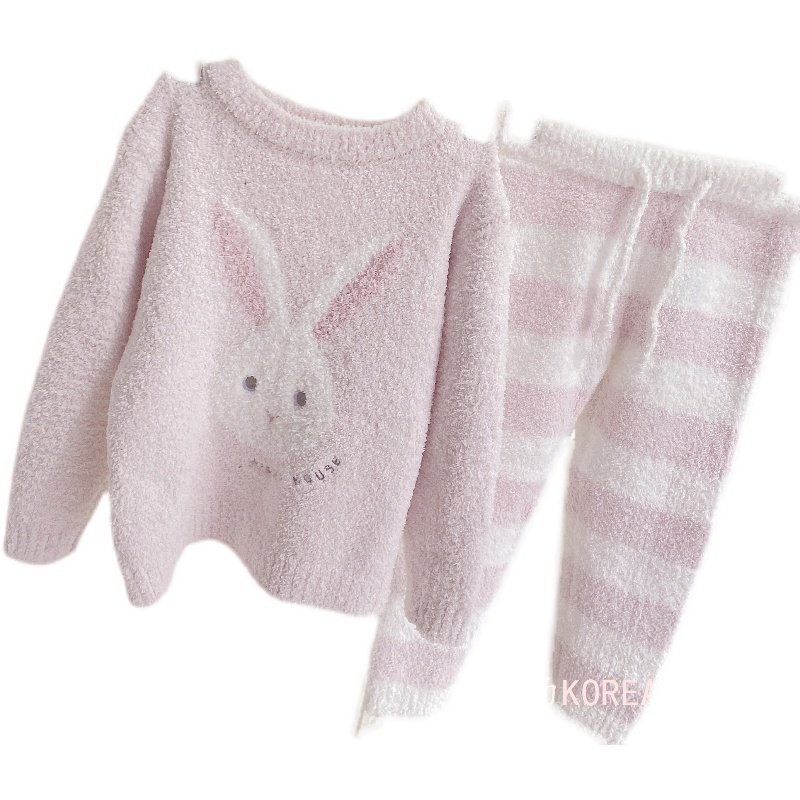 JAPANESE AUTUMN AND WINTER CHILDRENS RABBIT PAJAMAS CUTE SOFT LOUNGEWEAR SET THICK WARM BABY LOUNGEWEAR