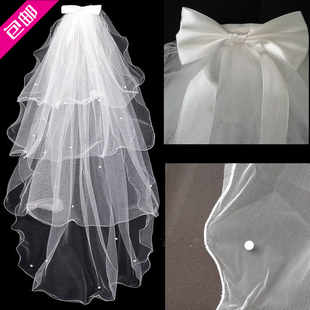 多层带发梳造型头纱 粘珠短头纱新娘结婚纱拍照配饰 Wedding Veil