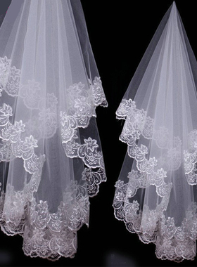 新娘结婚头纱配件婚纱新款蕾丝花边白色 Wedding Veil Bridal