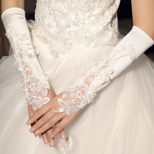 新款新款秋冬婚纱礼服手套长款无指露指绣花蕾丝白色新娘结婚配饰