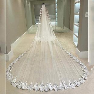 新娘头纱水溶蕾丝花边大教堂婚纱婚礼拖尾面纱300cm Veil T024
