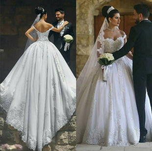 Bridal Dresses Gown Wedding 蕾丝蝴蝶结拖尾婚纱礼服可定制