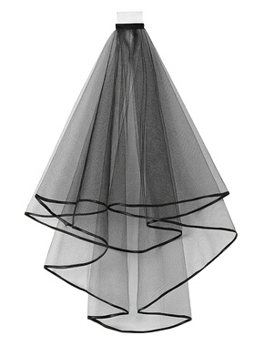双层黑色包边网纱头纱新娘婚纱礼服配件简约婚礼头饰Veil T002