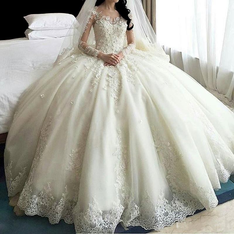 星空婚纱礼服长袖新娘豪华奢侈拖尾Weddding Gown Bridal Dresses