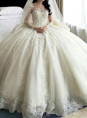 星空婚纱礼服长袖新娘豪华奢侈拖尾Weddding Gown Bridal Dresses