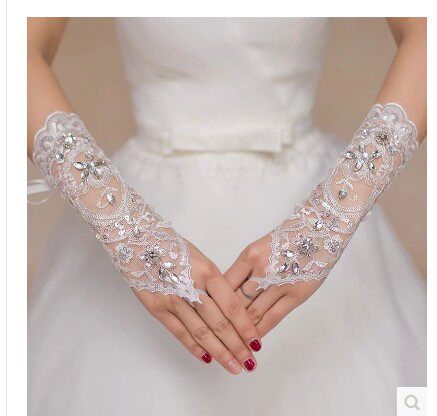 婚纱手套露指长款夏季蕾丝花边韩式白色新娘结婚保暖礼服Gloves