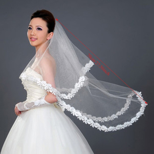 韩式新娘头纱白色蕾丝花边结婚婚纱配饰优雅短款头纱Veil T036