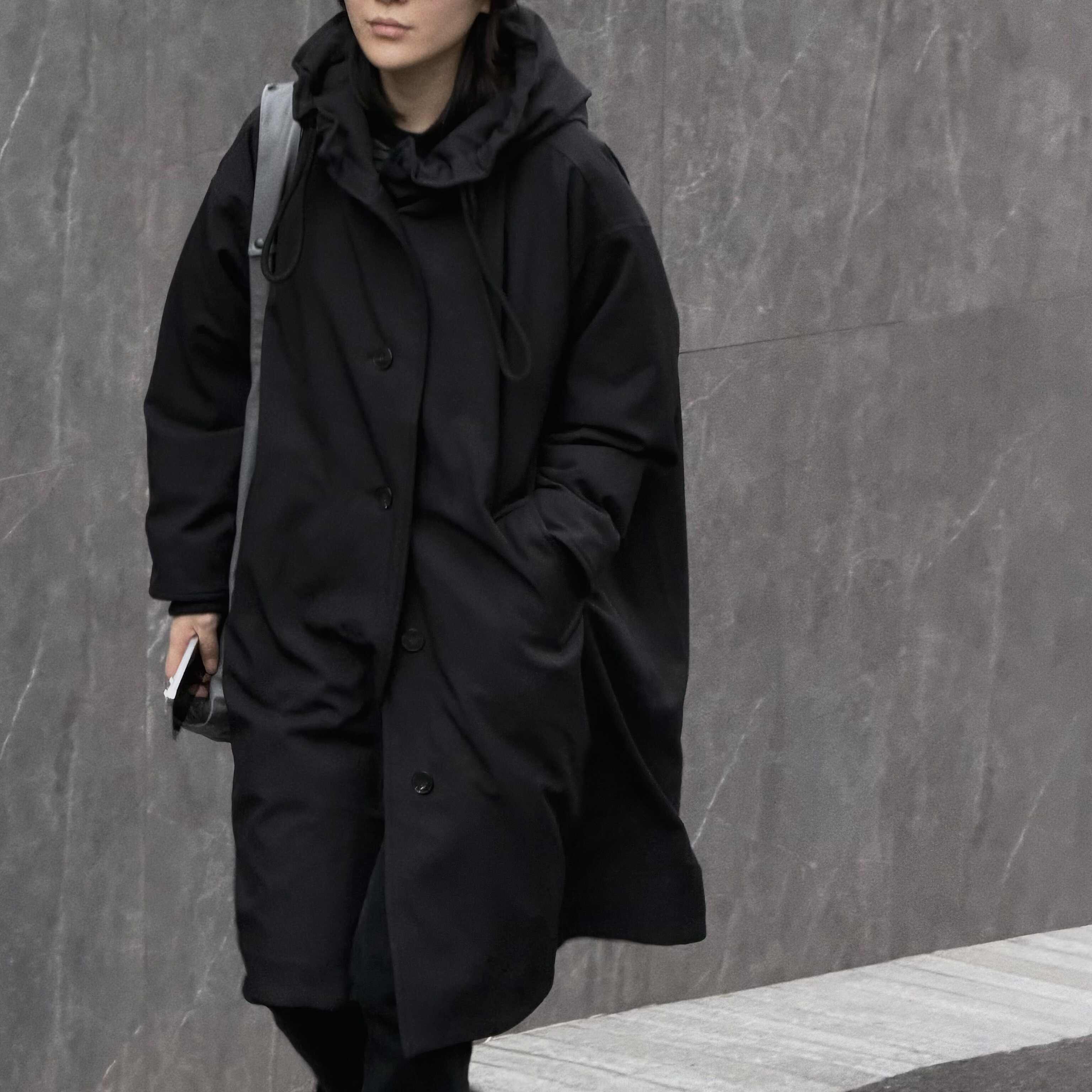 山本系列大廓形 羊皮抽绳设计柳桥90绒子连帽鹅绒服