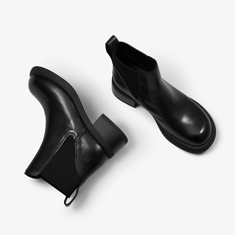 BLACK BROWN BLOCK HEEL HIGH HEEL CHELSEA BOOTS WOMENS BRITISH BOOTS WOMENS LEATHER ELASTIC BOOTS WOMENS WINTER FLEECE