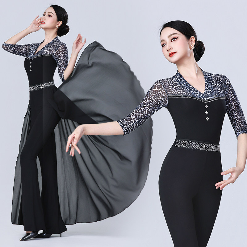 豹纹新款显瘦形体礼仪训练服女高端模特走秀导师培训练功舞蹈衣服