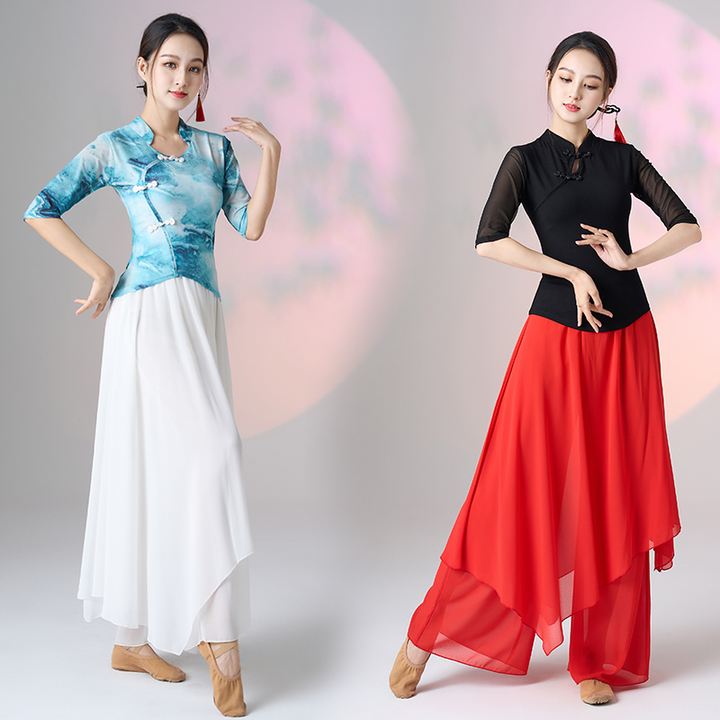 新款中国风古典舞专业形体练功服女跳舞蹈裙裤短袖上衣演出服夏季