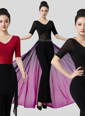 新款高端成人形体服训练模特走秀练功服女气质上衣修身喇叭裤套装