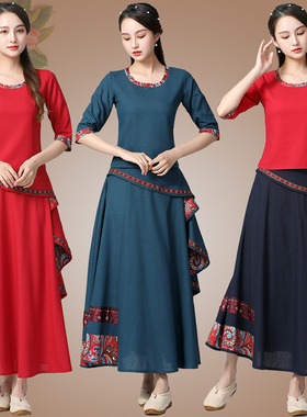 杨丽萍广场舞服装新款套装藏族蒙古民族风舞蹈演出服大摆长裙夏季