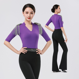 2025新款高端形体训练服装女套装流苏V领上衣礼仪培训时尚舞蹈服