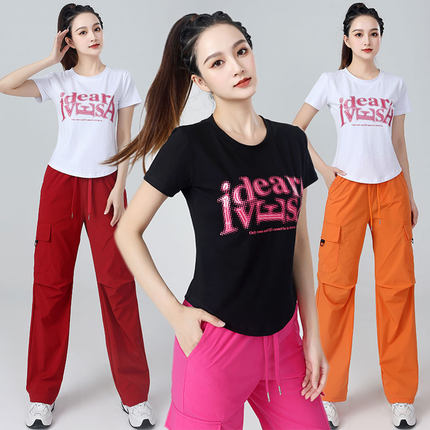 杨丽萍广场舞服装新款套装时尚短袖佳木斯跳舞蹈健身操运动服夏季