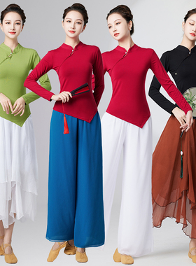 古典舞服装新款身韵形体练功服跳舞蹈立领长袖上衣莫代尔棉女夏季