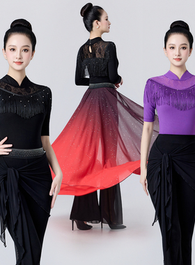 形体礼仪训练服女新款莫代尔高端模特走秀导师培训流苏舞蹈衣服秋