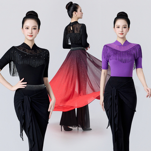 形体礼仪训练服女新款莫代尔高端模特走秀导师培训流苏舞蹈衣服秋