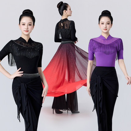 形体礼仪训练服女新款莫代尔高端模特走秀导师培训流苏舞蹈衣服秋