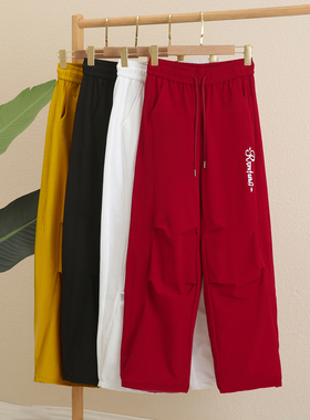 2025广场舞裤新款宽松显瘦松紧腰直筒休闲裤阔腿裤运动长裤工装风
