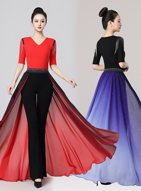 形体服女2025新款渐变色腰封飘纱舞蹈上衣训练服装高端女模特走秀