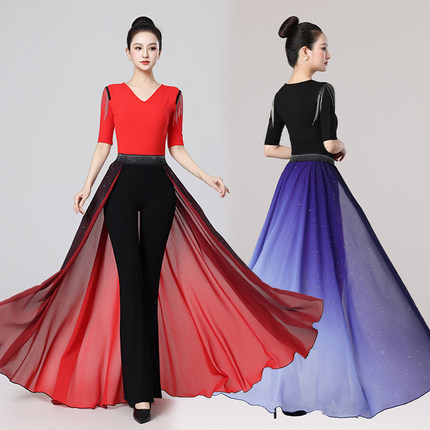 形体服女2025新款渐变色腰封飘纱舞蹈上衣训练服装高端女模特走秀