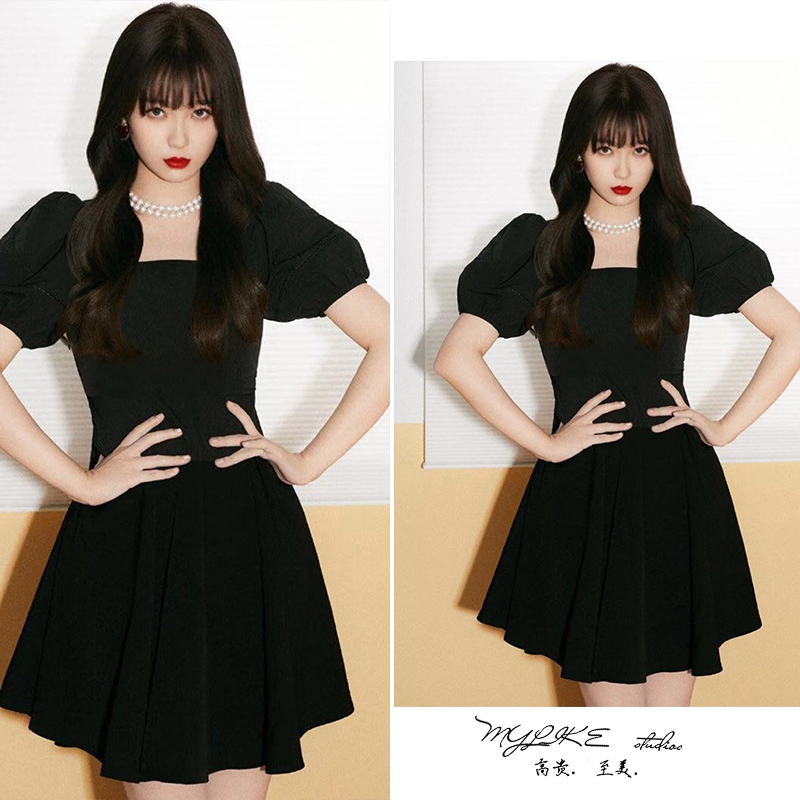 虞书欣黑色修身显瘦收腰连衣裙