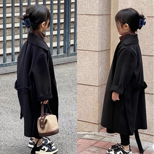 女童毛呢大衣中长款秋冬装2025儿童呢子高级感韩版宽松百搭外套