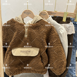 荳荳家秋冬儿童外套男童女童上衣外出羊羔绒连帽衣服动感绒绒潮酷