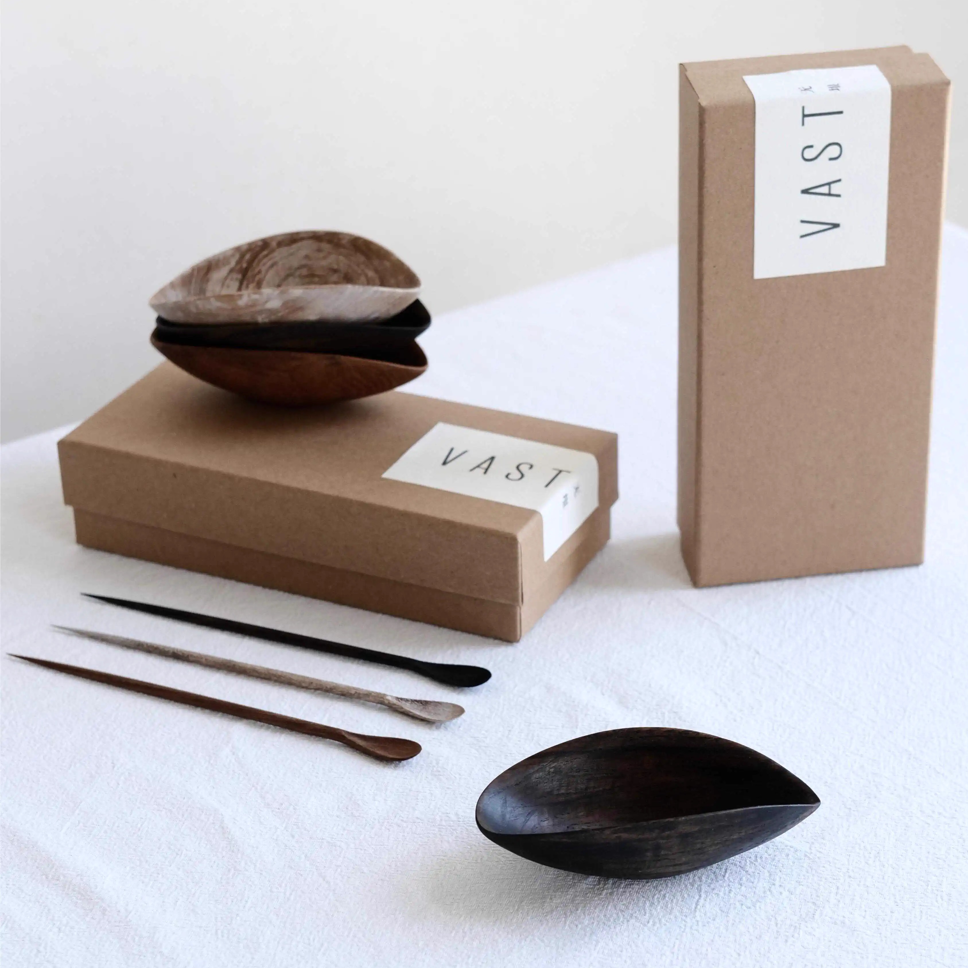 无垠器皿缅甸柚木手工茶则新中式