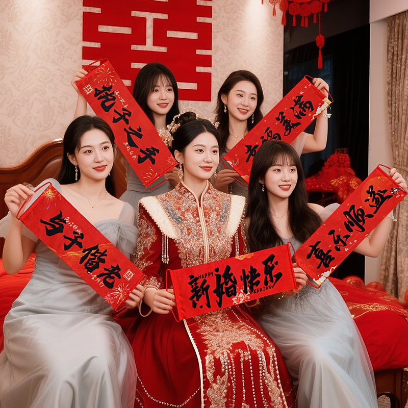 结婚手拉旗横幅拍照道具